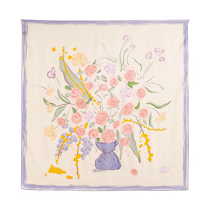 100% Mulberry Silk  Women's Double-sided Printed Small Scarf Silk Plain Crepe Satin Square Scarf High Sense