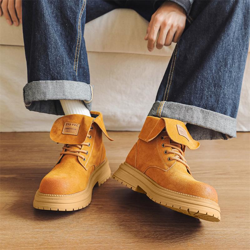 Pánské zimní boty Martin rebarborové boty klopa silná podrážka zvyšující retro ležérní pracovní krátké boty 11306-J