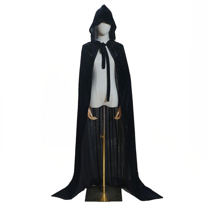 

Хэллоуинские плащи накидки женские мужские костюм на Хэллоуин плащ длинный с капюшоном костюм для выступлений для взрослых косплей принадлежности для вечеринки 45cm чёрный