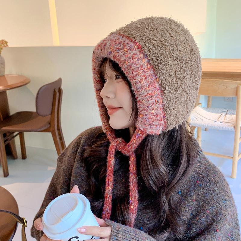 Autumn and Winter Hat Female Sweet Temperament Knitted Wool Hat Winter Warm Ear Hat Student Bag Hat