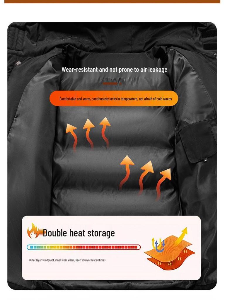 2025 Men's Mid-Length Hooded Winter Jacket - Thick Plus Size Cotton-Padded Coat