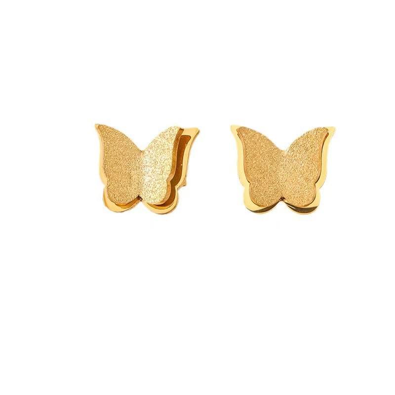 Butterfly Earrings for Women, Non-fading Titanium Steel, Double-layer 3D Design, Simple & Exquisite, Mori Style