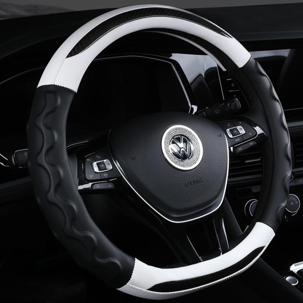 TATACLEA Car Steering Wheel Cover for Kei Stain Slip Comfortable to the Excellent White Cars, D-Shaped, 38cm, 3D, & Resistant, All-Season, Breathable,