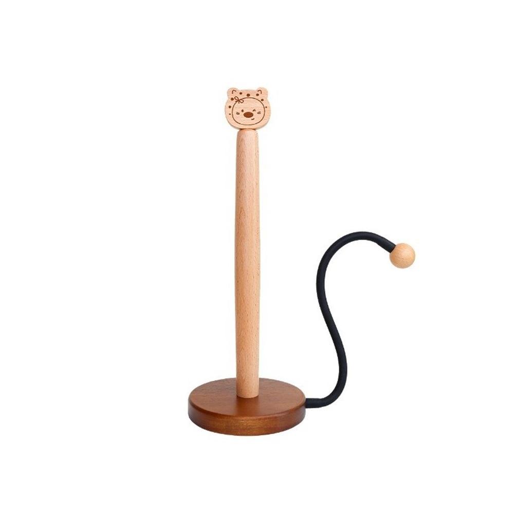 Free Standing Wooden Roll Paper Towel Holder Stable One-handed Tear Disposable Paper Holder Decorative Cartoon Bear