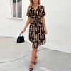 Elegant V-Neck Geometric Print Belted Women's Dresses