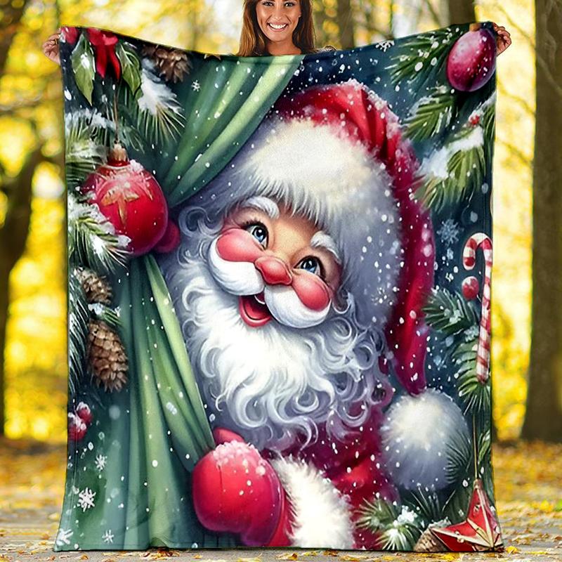 Christmas Santa Claus Theme Printed Blanket - Perfect for Couch, Bed, Travel & Outdoor Use | Machine Washable, Cozy & Durable.