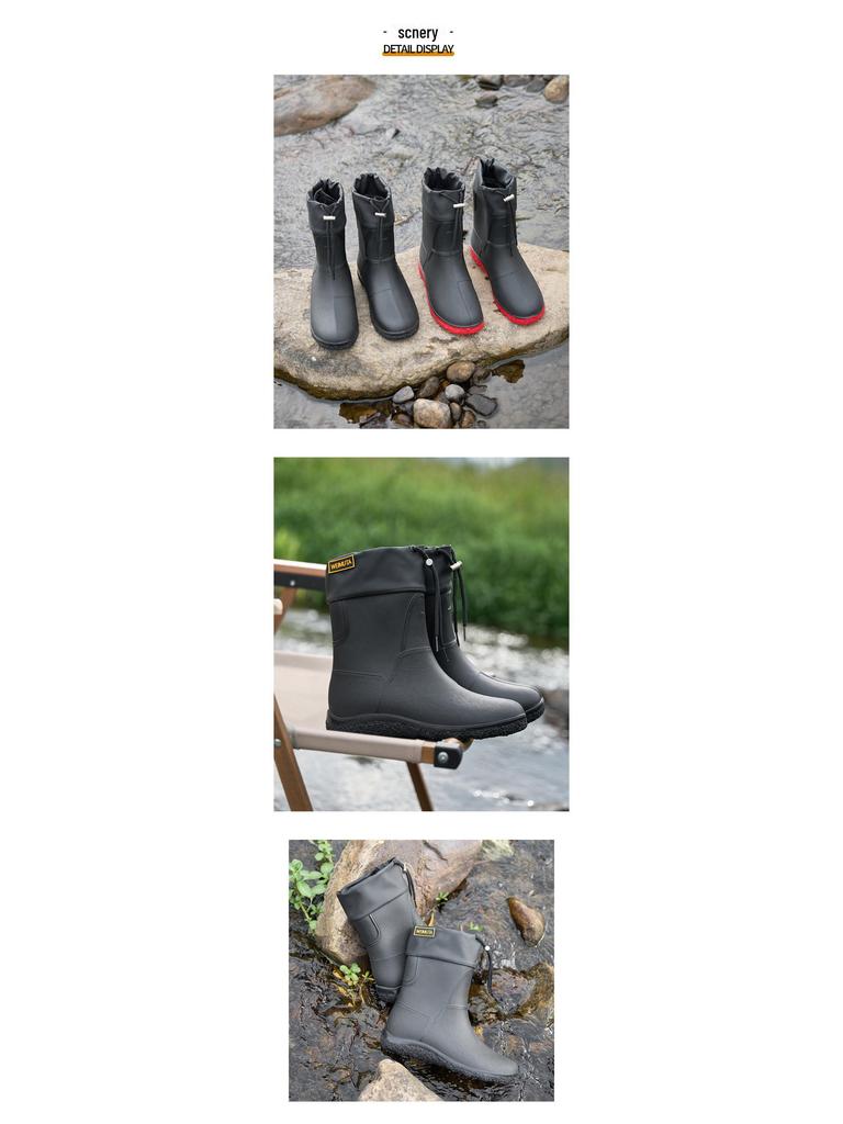 Schwarze wasserdichte Gummi-Regenstiefel mit langem Schaft - Verschleißfeste Outdoor-Sommerschuhe