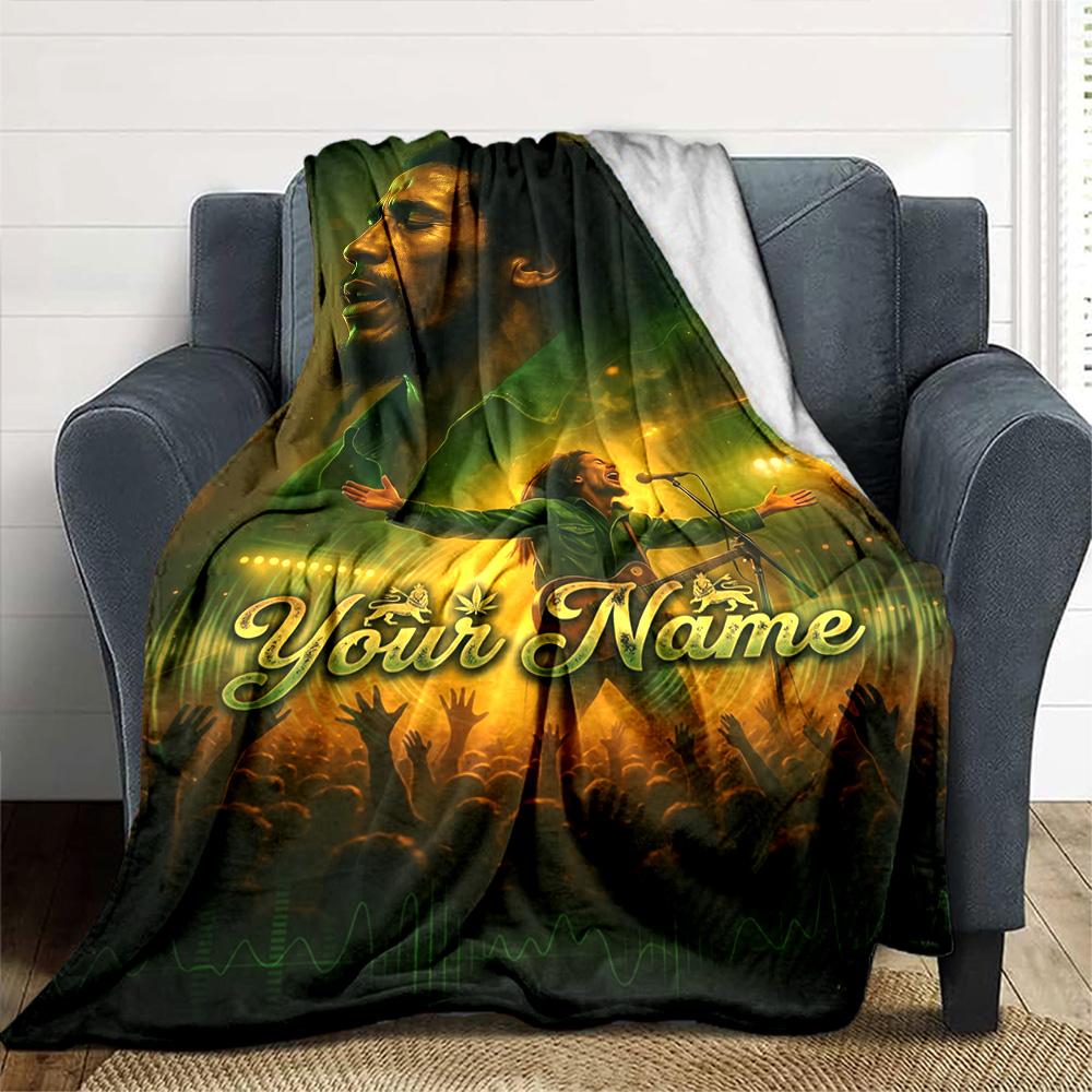Bob Marley Personalized Text Blanket Throw Customizable Blanket Comfortable Suitable for Chair Living Room Seaside Sofa Four Seasons Multipurpose