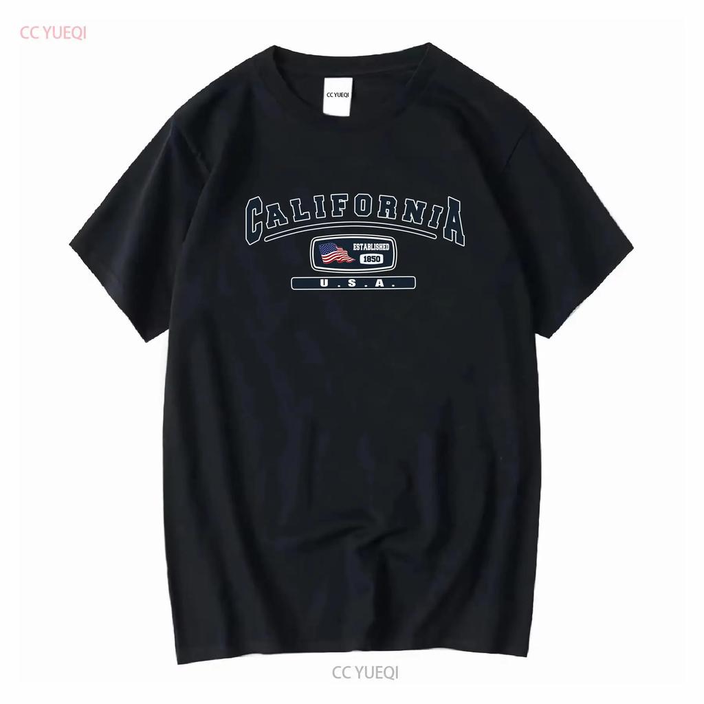 The Golden State California USA T shirt long or short sleeves vintage Washed Stylish Unisex Versatile Slightly fashion Casual