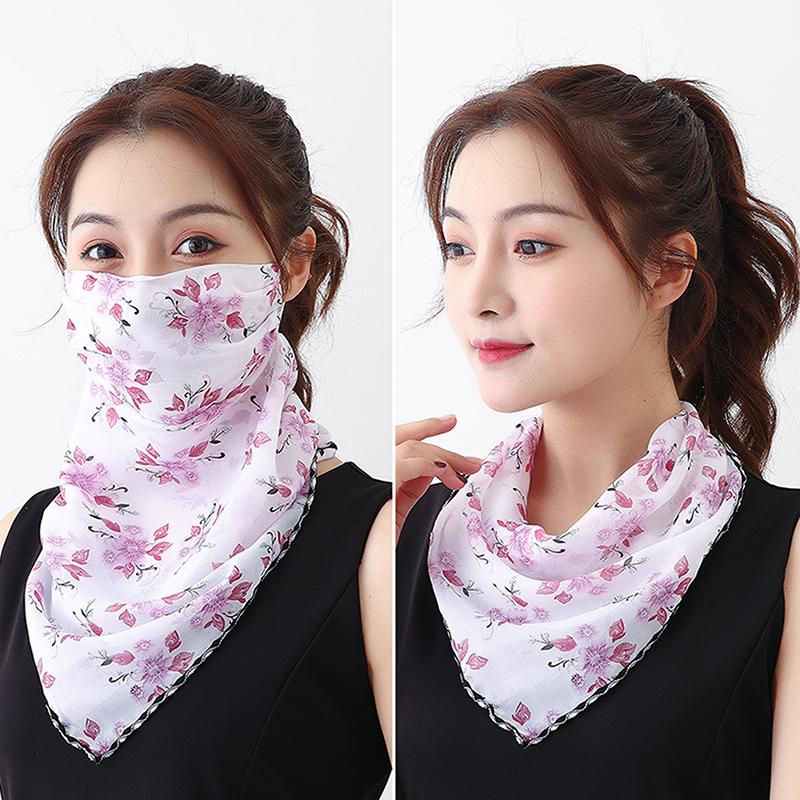 1Pc Summer Women Mask Scarf Sun Protection Mask Outdoor Riding Dustproof Cycling Running Ear Hangers Silk Scarf Handkerchief