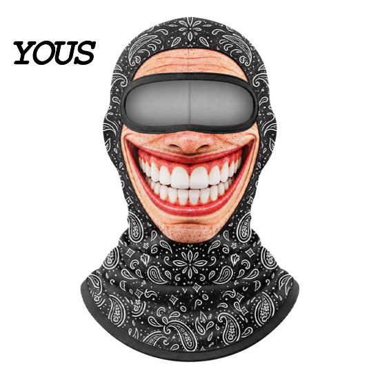 Bequeme Helm-Innenmaske, Maske für ältere Menschen, Skimaske, Realistischer Gesichtsaufdruck Sturmhaube, Neuheit mit Hals für Outdoor-Aktivitäten, Abdeckung, Radfahren, Skifahren