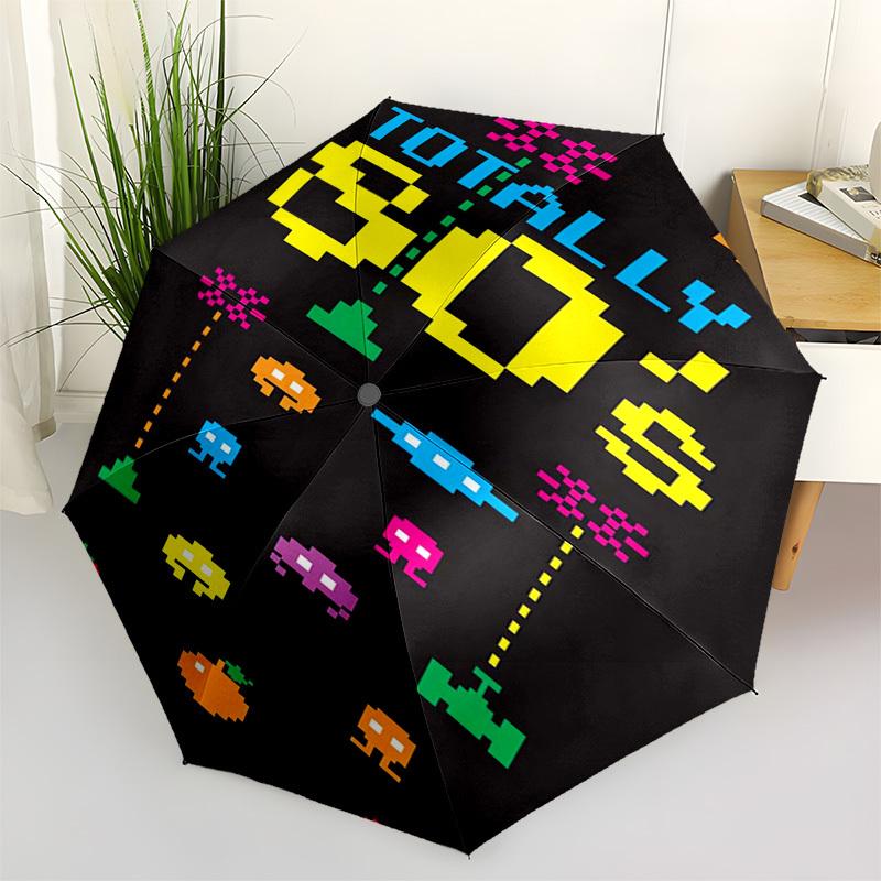 

80s, retro Themed Automatic Opening and Closing Umbrella, Compact Travel Umbrella, Lightweight and Portable, Suitable for Beach Commuting Bu