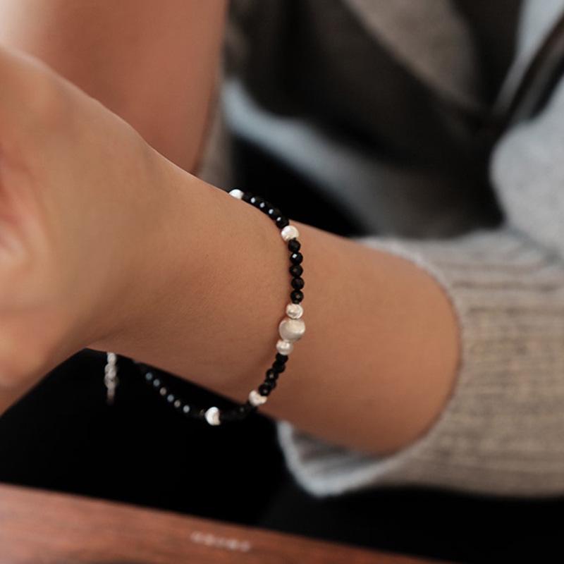 Elegant Genuine Black Spinel 925 Sterling Silver Bracelet for Women, Non-Fading, Sweet and Cool Style