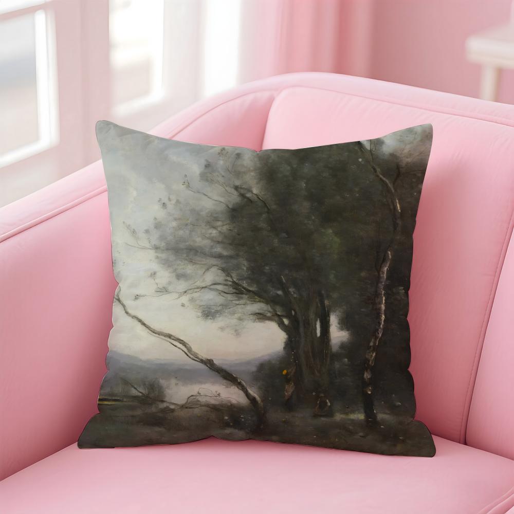 JJeanBaptisteCamille Corot Cushion Cover Pillow Case Ultra Soft Skin Friendly Fabric Cloud Like Comfort Concealed Zipper