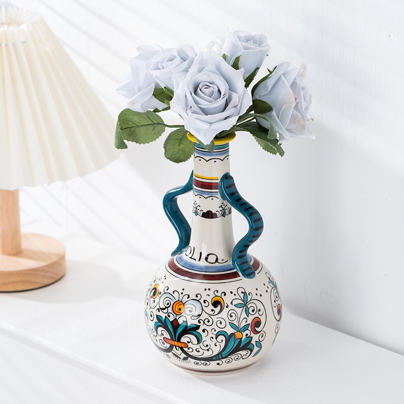 Binaural Bohemian style ceramic olive oil bottle Household kitchen soy sauce vinegar seasoning bottle multi-functional