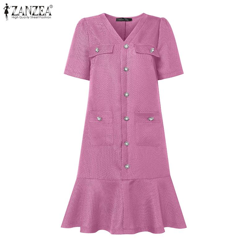 

ZANZEA Женское элегантное текстурное офисное платье с плиссировкой и коротким рукавом 5XL фиолетовый