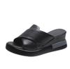 Fish Mouth Sandals Women's New Summer Korean Version Casual Back Empty One-word Buckle with Thick-soled Wedge Heel High-heeled Sandals