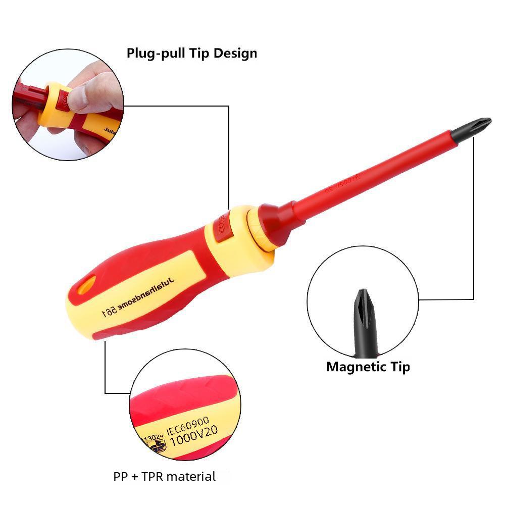 13-teiliger VDE-isolierter Schraubendrehersatz, magnetischer Elektrikerschraubendreher aus Chrom-Vanadium-Stahl mit isoliertem Griff