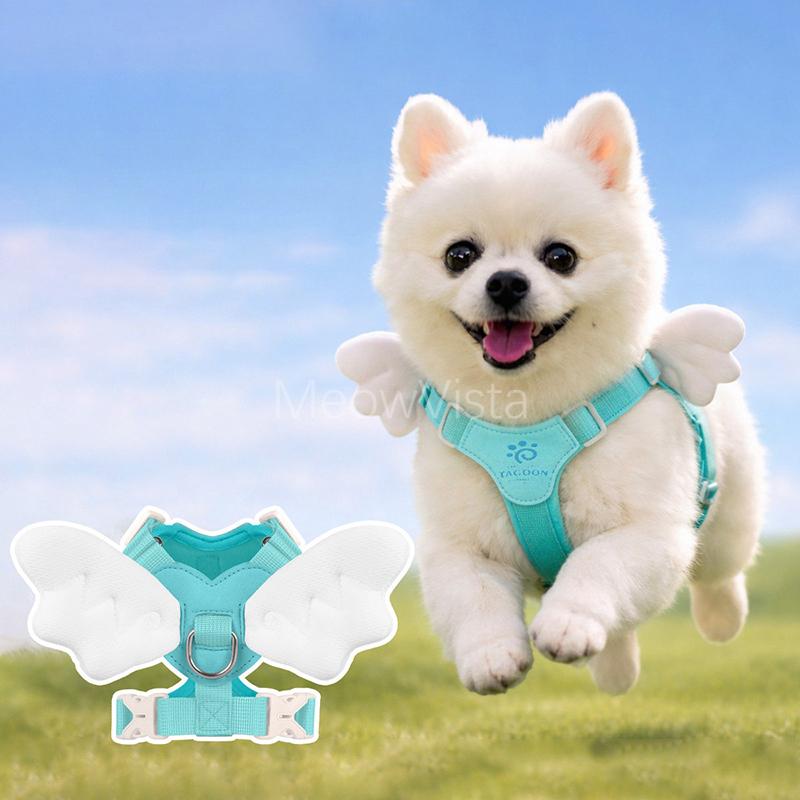 Luxurious Angel Wings Puppy Harness Set Lightweight Adjustable POM Buckle Pet Vest Chest Strap for Small Dog Cat Daily Walking