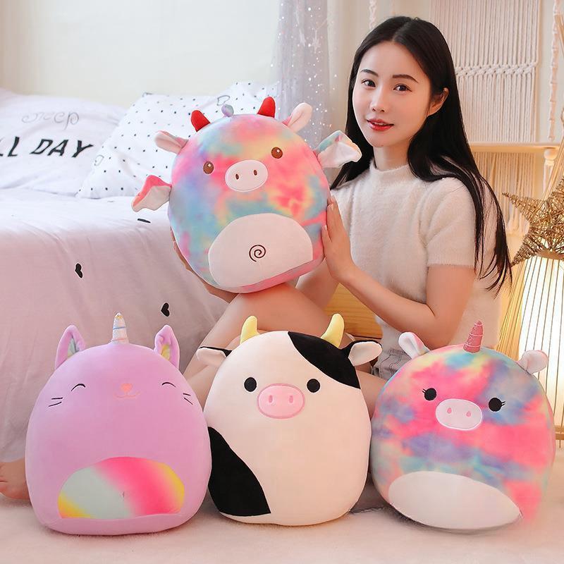Cute Cartoon Animal Rainbow Unicorn Pillow Soft Plush Toy Cushion Embroidered Stuffed Doll For Girls 35cm