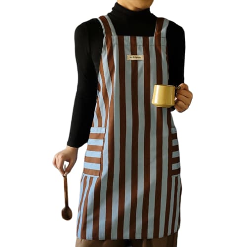 JUNA KOOK Women's Apron, Easy To Put On and Take Off, Stylish and Cute, Plus Size, H-Shaped, Shoulder Strap, Nordic A-Line Dress, Back Cross, Striped