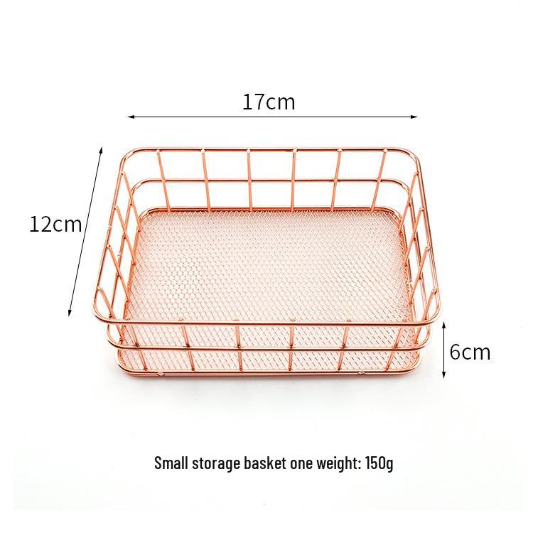 Nordic Iron Art Rose Gold Mesh Storage Basket - Desktop Organizer