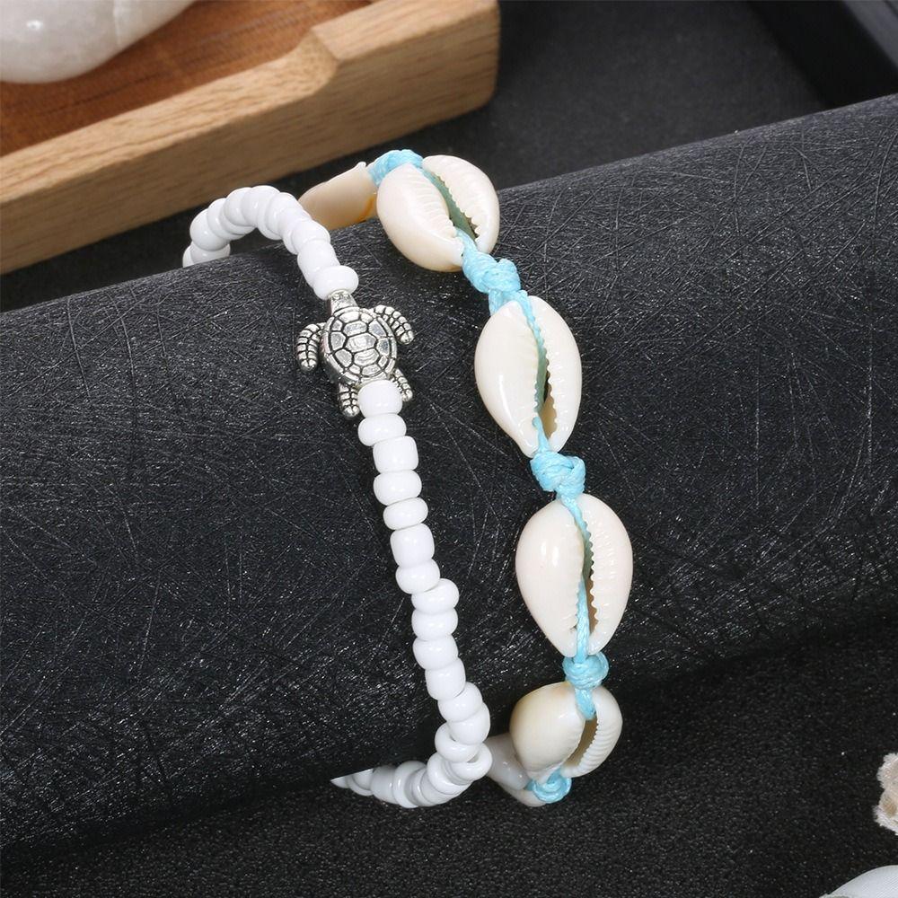 2PCS Zinc Zinc Alloy Rice Beads Anklets Set Braided Rope  Simple   Girl