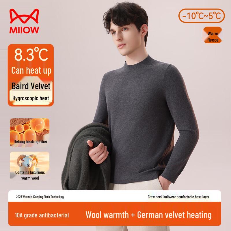 Miiow Men's Wool Blend Round Neck Thermal Long Sleeve T-Shirt