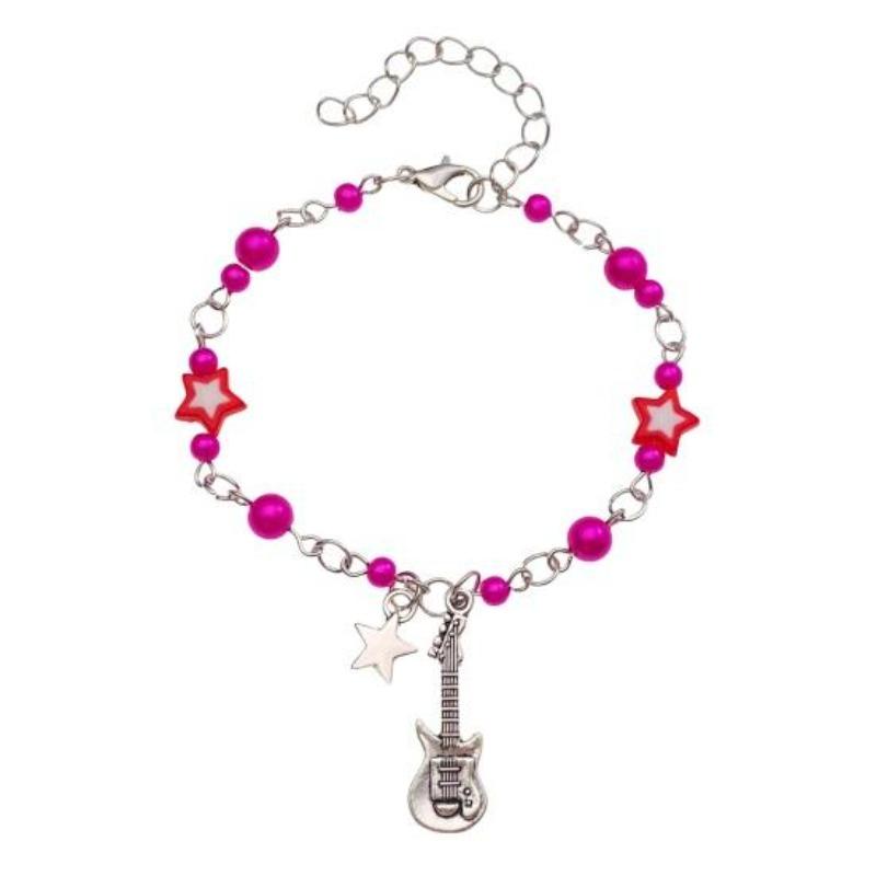 Women Bracelet Punk Style Hollow Star Beads Decor Guitar Pendant Friends Bracelet Adjustable Extended Chain Bracelet