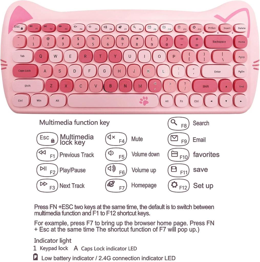 Mofii Cat 2,4g kabelloses Tastatur- und Maus-Set, süße Lippenstift-Punk-Tastaturen und Mäuse-Kombinationen für Laptop, PC, Home Office