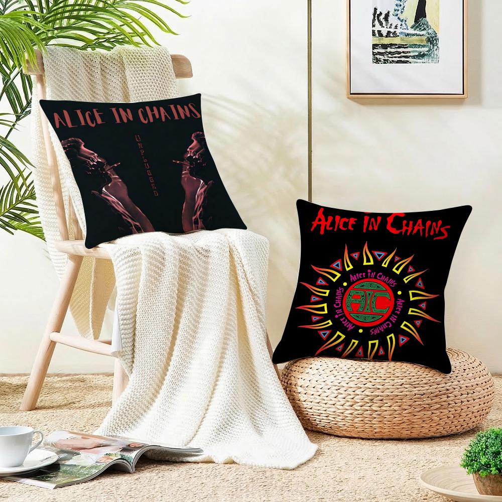 Grunge AAlice In ChainsS Cushion Cover Breathable and Skinfriendly Linen Pillowcase Square Removable and Washable Cushion