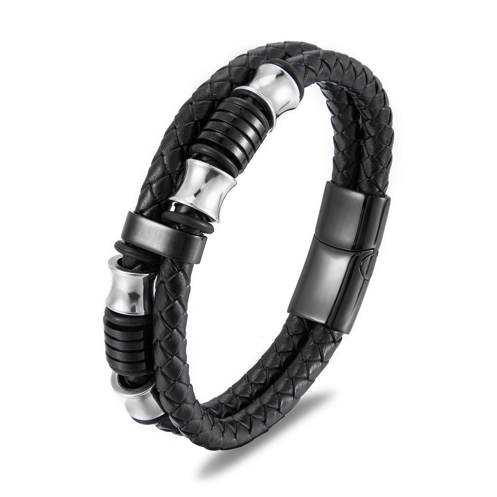 Leather Bracelet, Black Leather Stainless Steel Men's Bracelet, Simple Leather Bracelet Bracelet