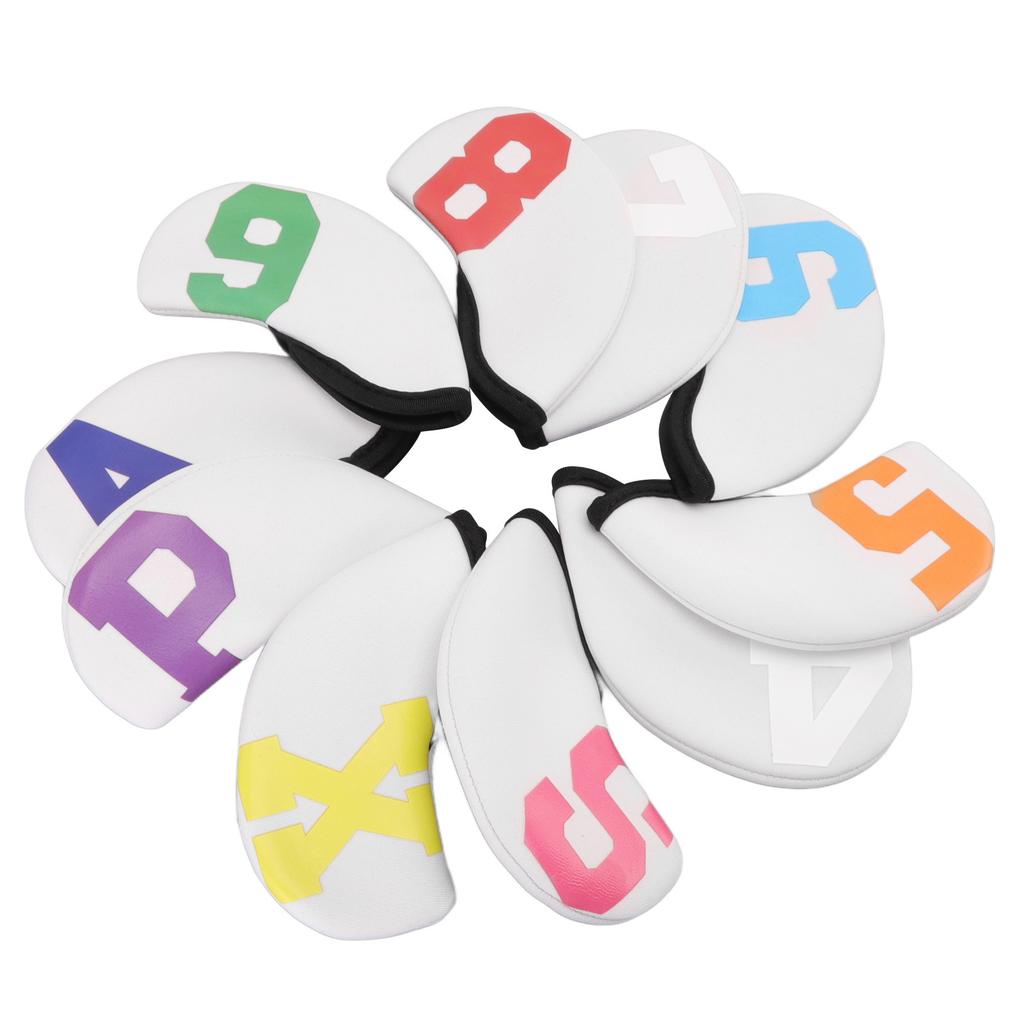 10pcs Golf Iron Head Cover with Large Color Number Waterproof Neoprene Golf Iron Club Headcover Set White