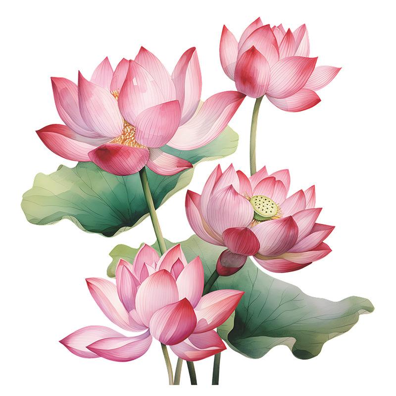 Chinese Style Lotus Leaf Flower Wall Sticker for Bedroom Living Room Entrance Home Decoration Self-Adhesive