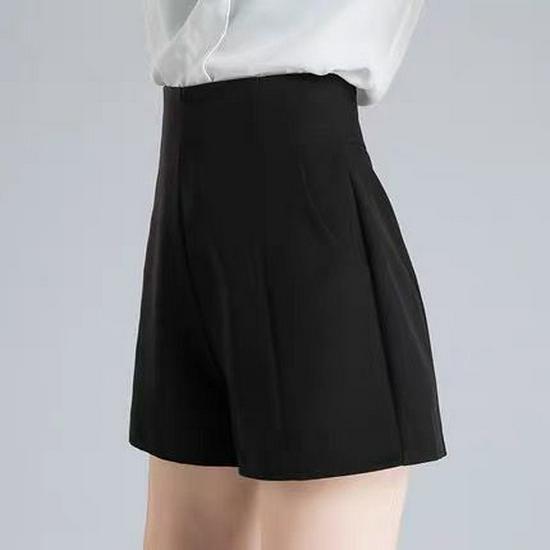 Pantaloni scurți negri cu talie înaltă și croi larg pentru femei - ținute slim, casual și versatile de primăvară/vară