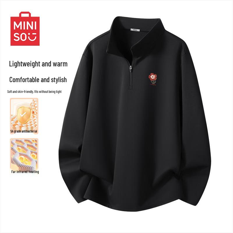 MINISO Men s Fleece Lined Thermal Half-Zip Long Sleeve T-Shirt M