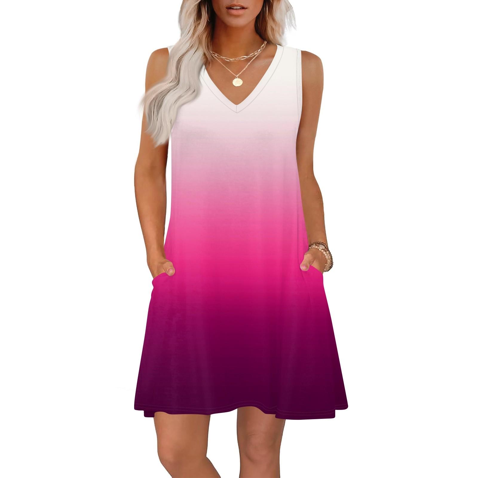 

Жіночі літні сукні вільного крою з принтом, V-подібним вирізом, без рукавів, сарафани, пляжна гавайська сукня з кишенями XL