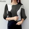 ZANZEA Women Casual Round Neck 3/4 Sleeve Loose Print Blouse