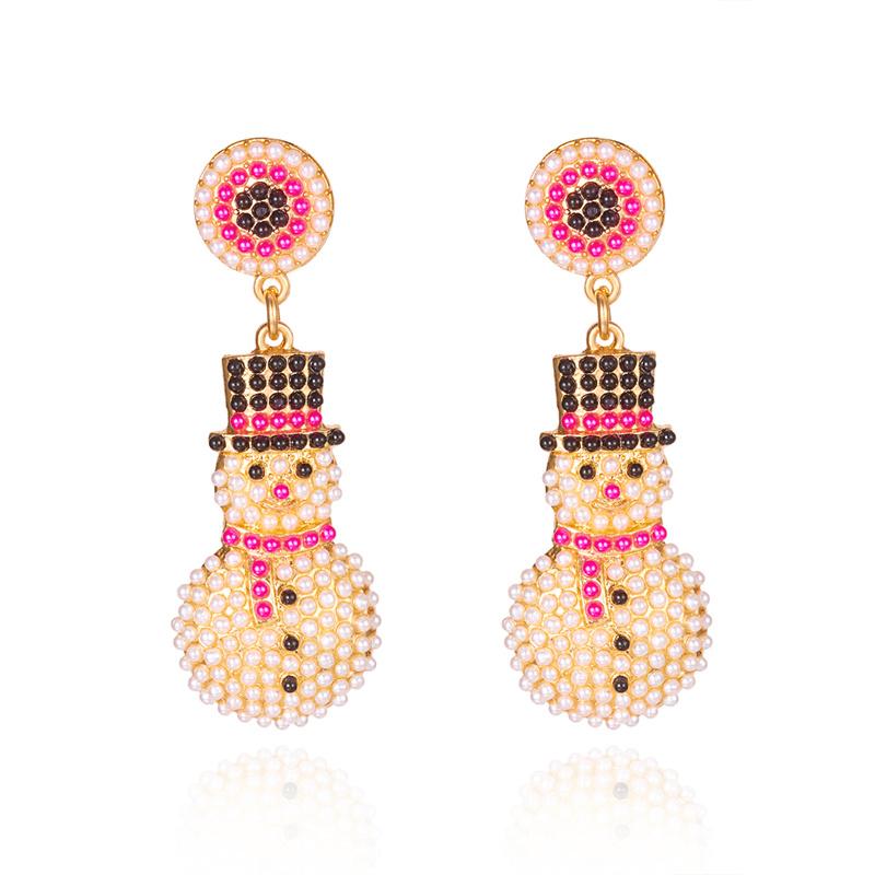 Christmas Full Rhinestone Imitation Pearl Snowman Drop Earrings for Women Enamel Candy House Dangle Earrings New Year Jewelry