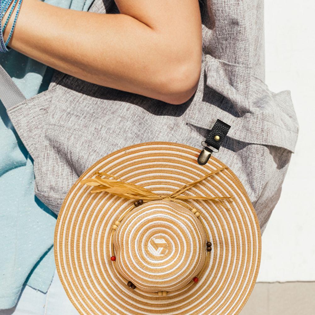 Pocket Hat Clip Cap Retainer Clips for Travel Handbag Hat Clips PU Leather Hat Holder for Outdoor Travel Accessories