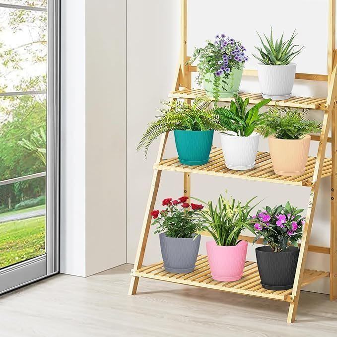 Pack of 5 6 Inch Plastic Flower Pots for Indoor & Outdoor Terrace,Garden Plants Decorative Planters with Drainage Holes & Matching Saucers Durable