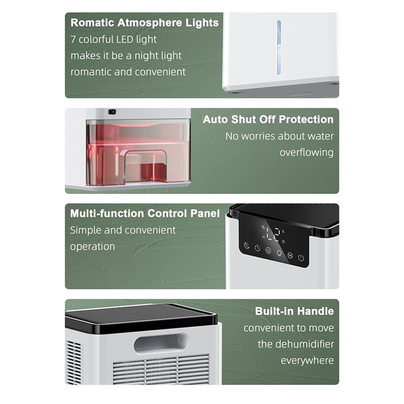 B69A Auto Shut Off Quiet Dehumidifier With Timer Sleep Mode 7 Colors LED Light For Home Bedroom Closet US US Plug