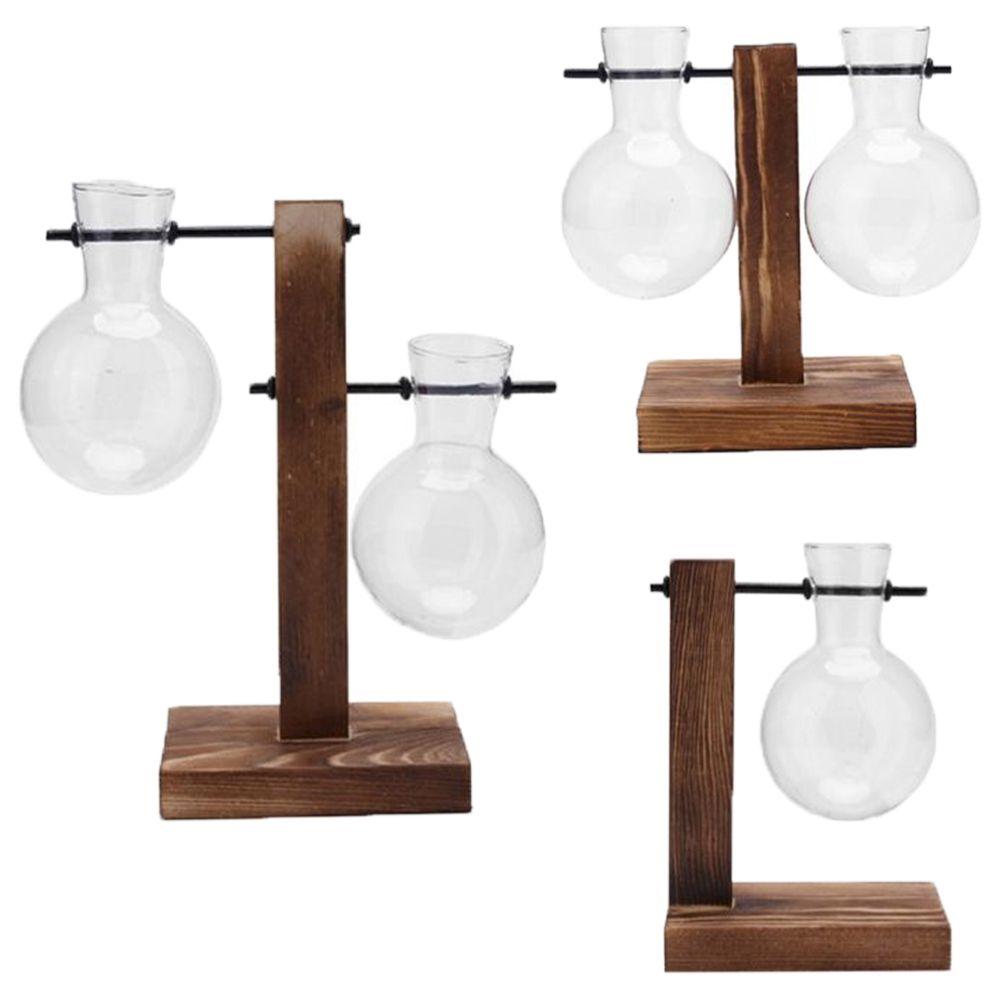 

3Pcs Decoration Planter Bonsai Hydroponic Plant Vases Wooden Frame Flower Pot Glass Vase