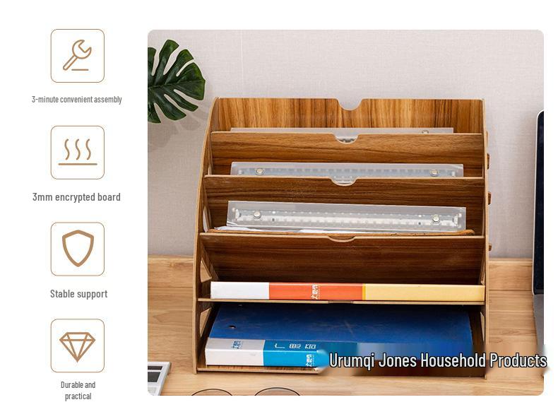 Multi-Layer Wooden Desktop Organizer for Office Supplies and A4 Documents
