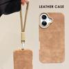 Simple Pure Color Leather Case + Lanyard Protective Shell Soft Silicone Case for iPhone