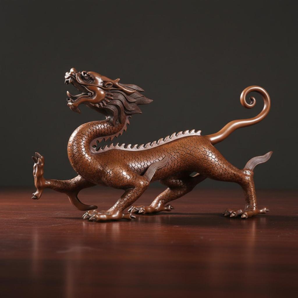 Dragon Figurine Metal Finish Statue Large for Study, Entryway