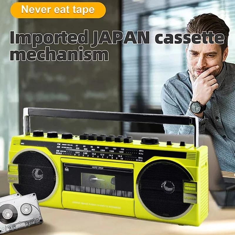 Přenosný reproduktor FM rádia Retro magnetofon Bezdrátový hudební přehrávač Bluetooth 5.0 Venkovní vícepásmové rádio AM/FM/USB MP3 Boombox