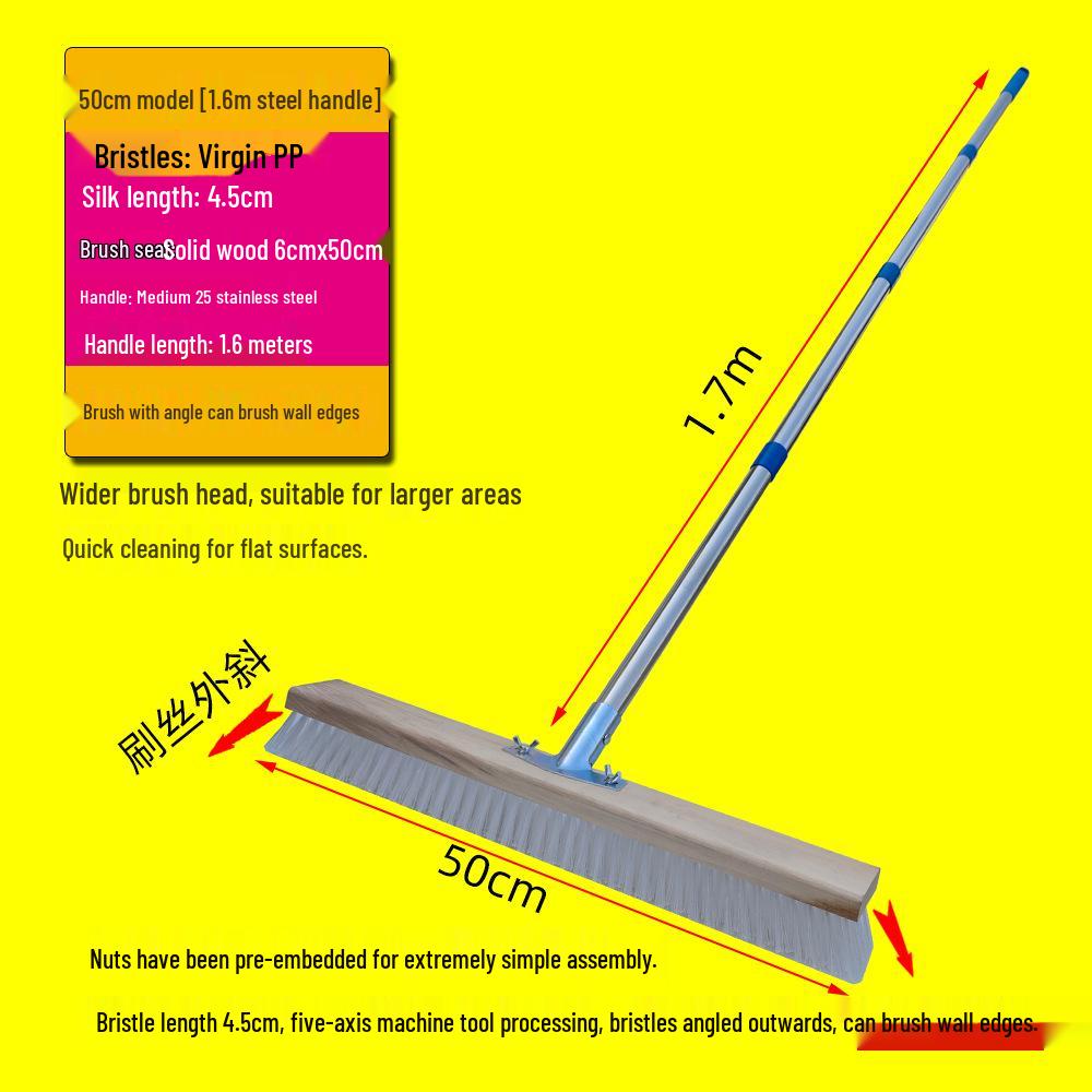 Long-Handled Stiff-Bristled PP Floor Scrubbing Brush for Kitchen, Bathroom, Outdoor, and Cement