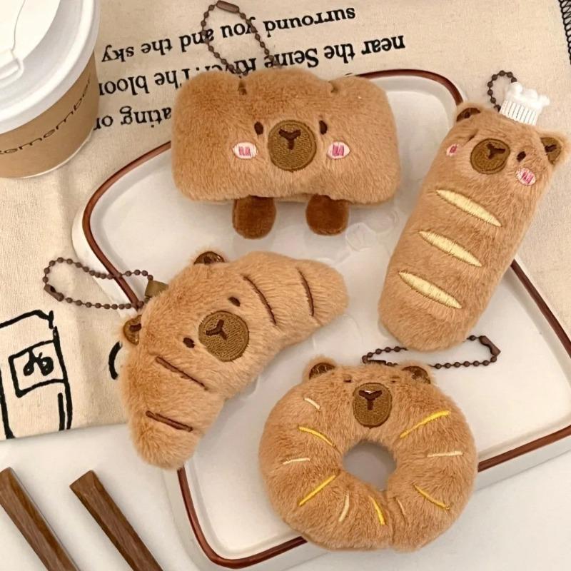 1-10PCS Adorable Capybara Plushie Keyring Funny Bread Topper Anime Style Fluffy Hanging Toy Cute Food Decor For Teens