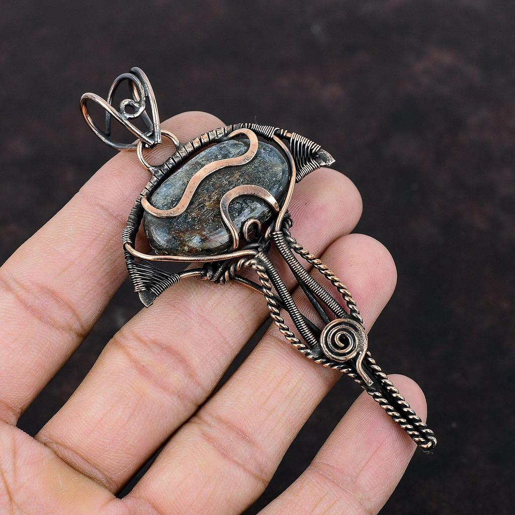 Kyanite Pendant Copper Wire Wrapped Gemstone Pendant Handmade Boho Hippie Pendant Copper Jewelry Elegant Pendant Gift For Him Unique Jewelry
